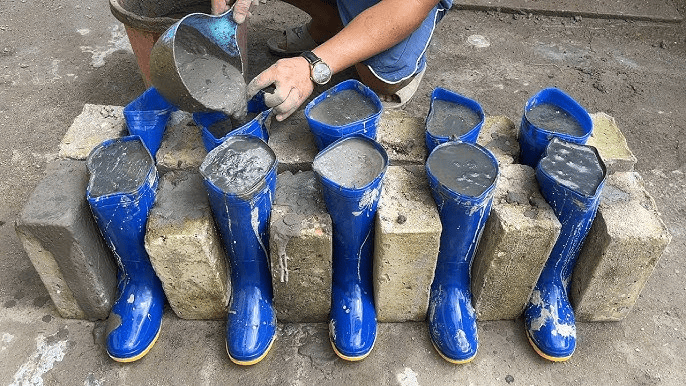 Recycler des bottes en caoutchouc avec du ciment