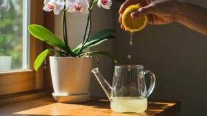 jus de citron sur des orchidées