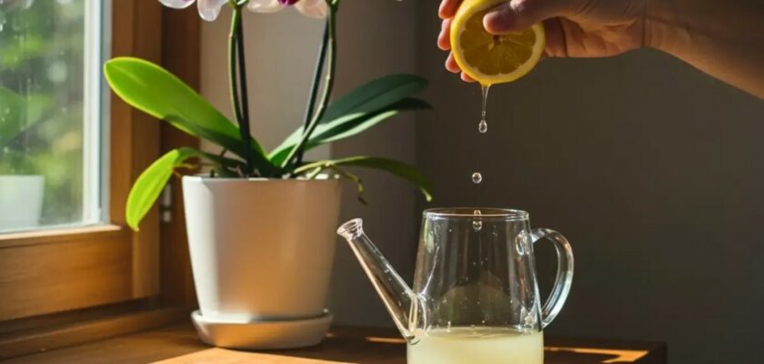 jus de citron sur des orchidées