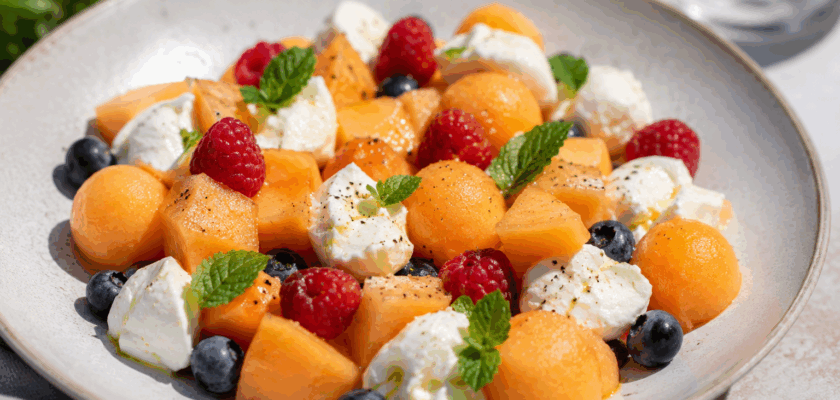 Salade de melon et fruits frais à la mozzarella