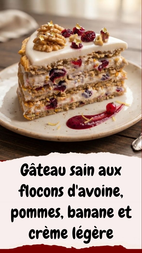 Gâteau sain aux flocons d'avoine, pommes, banane et crème légère