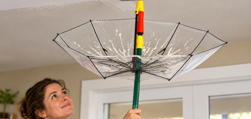 Un parapluie sous le rouleau de peinture