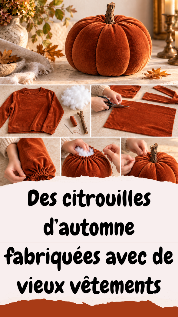 Des citrouilles d’automne fabriquées avec de vieux vêtements
