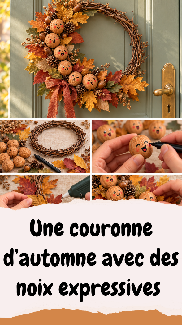 Une couronne d’automne avec des noix expressives