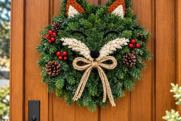 Couronne de porte renard de Noël