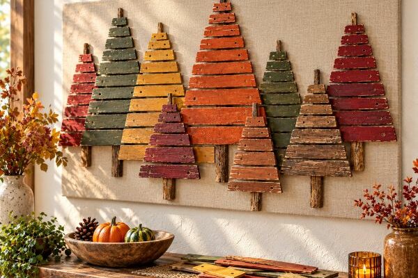 Tableau décoratif de sapins en bois