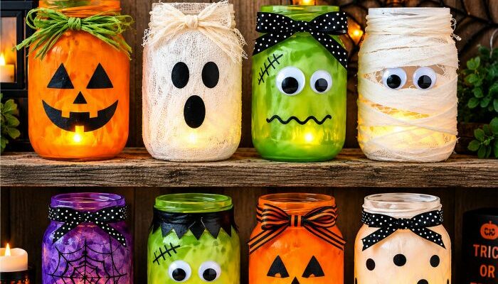 lanternes d'Halloween en pots Mason