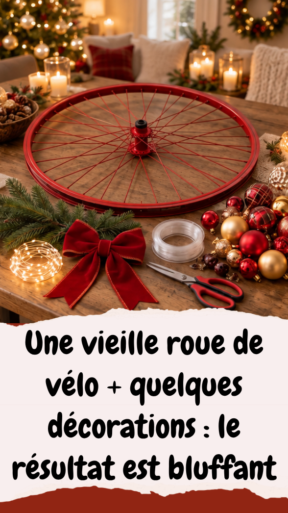 Une roue de vélo transformée en lustre de Noël 