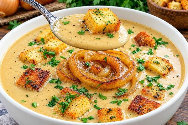 Recette Soupe Crémeuse aux Oignons et Croûtons Maison