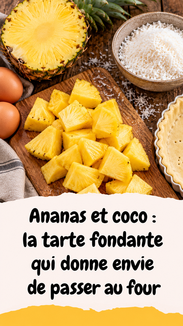 Ananas, noix de coco et ingrédients avant la préparation de la tarte